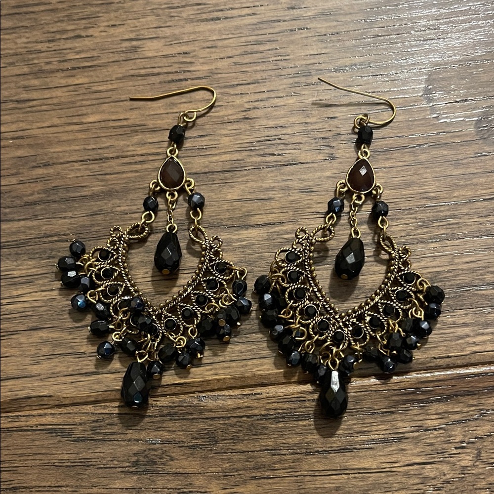 Elegant Black and Gold Chandelier Earrings